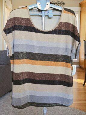 NWT Sweet Violet sz 3x striped glitter speckled cuffed sleeve top